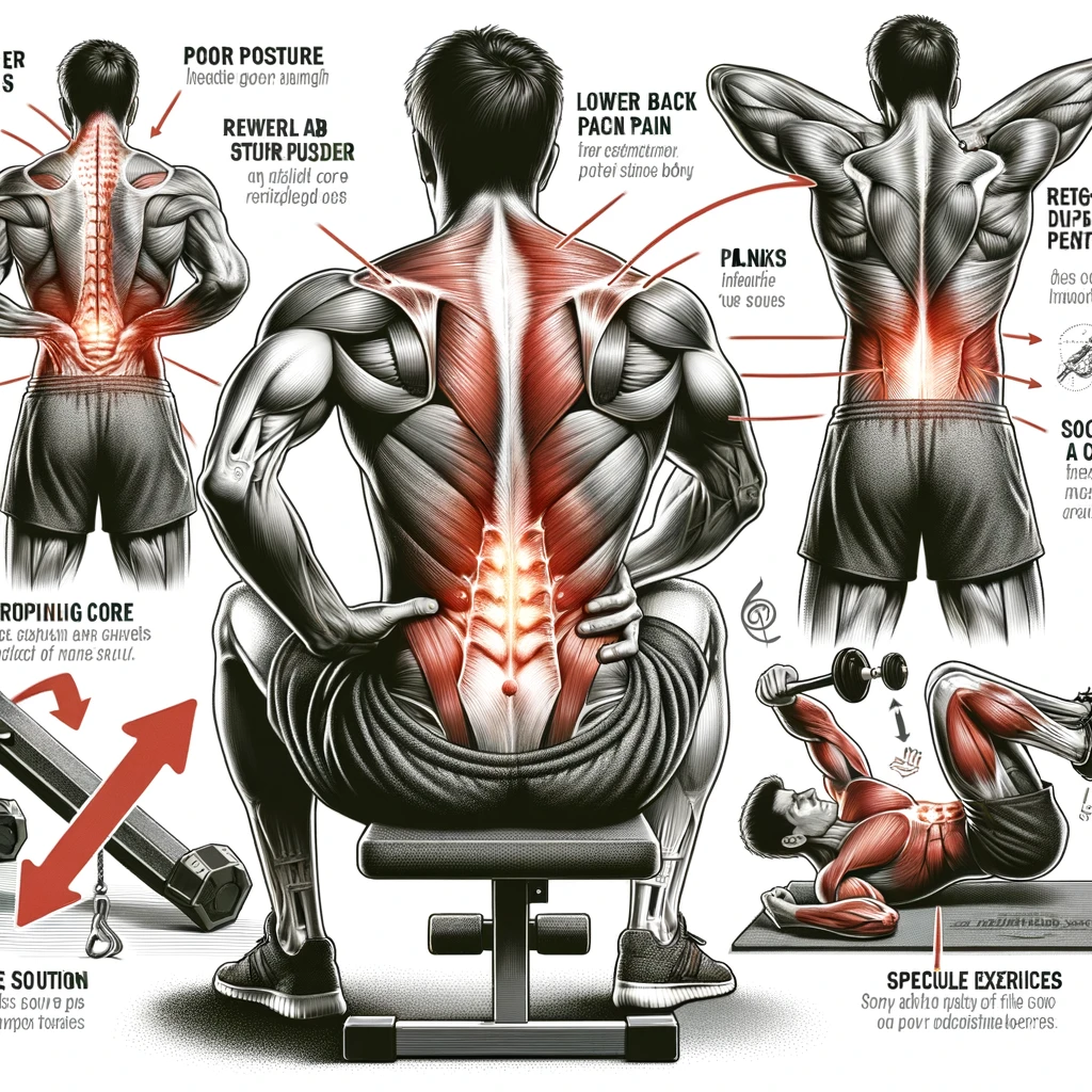 DALL·E 2024 08 10 16.01.15 A detailed fitness illustration depicting the negative effects of neglecting abdominal exercises and the solutions to address these issues. The image